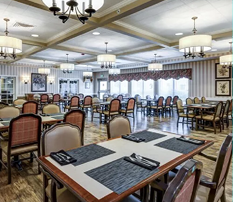 A large dining room with a long table and several chairs. AI generated content